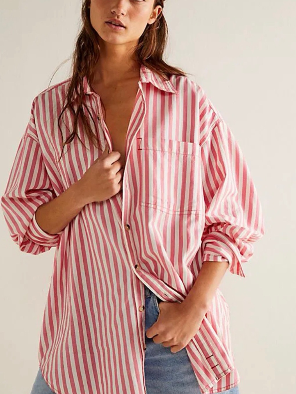 We The Free Pink & White Striped Freddie Shirt